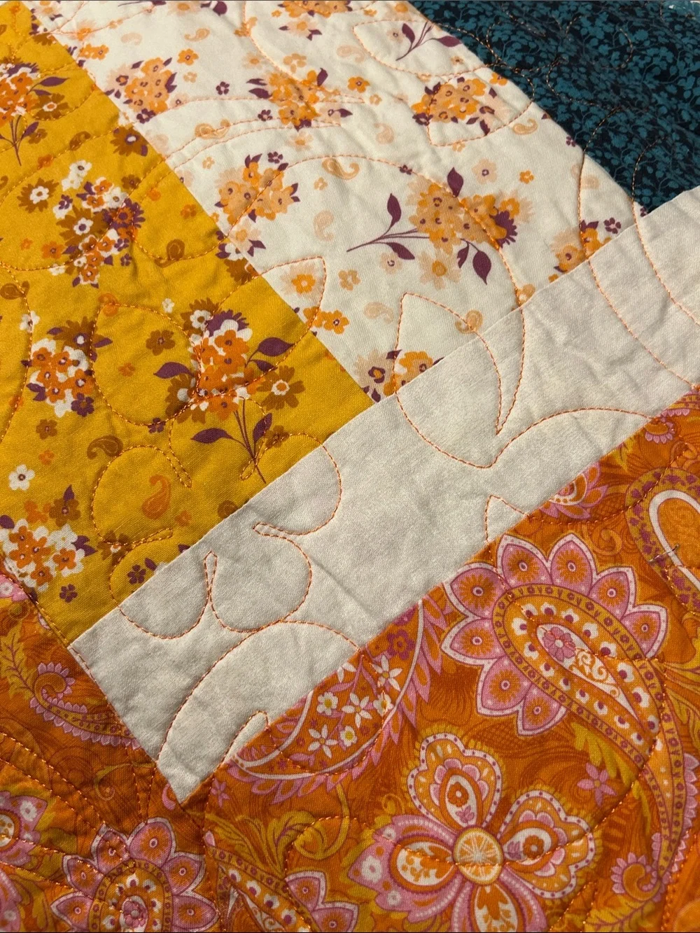 ONE OF A KIND - HANDCRAFTED Multicolor Quilt Floral & Paisley